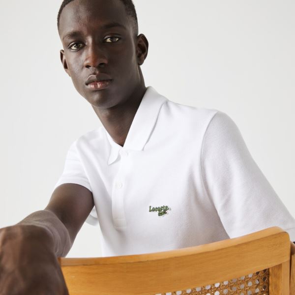 Lacoste Regular Fit Solid Cotton Piqué Polo With Badge - Polo Pánské Bílé | CZ-yWdL0g